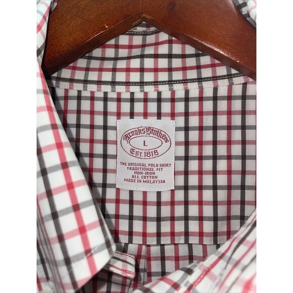 Brooks Brothers Original Polo Button Down Shirt Size L Red Grey White Check - Picture 5 of 13